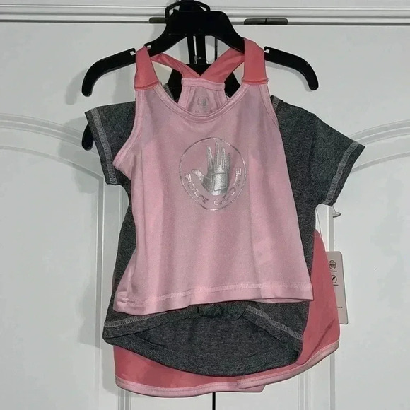 BABY GIRLS' THREE-PIECE PINK/GREY SET​​ - Picture 1 of 9